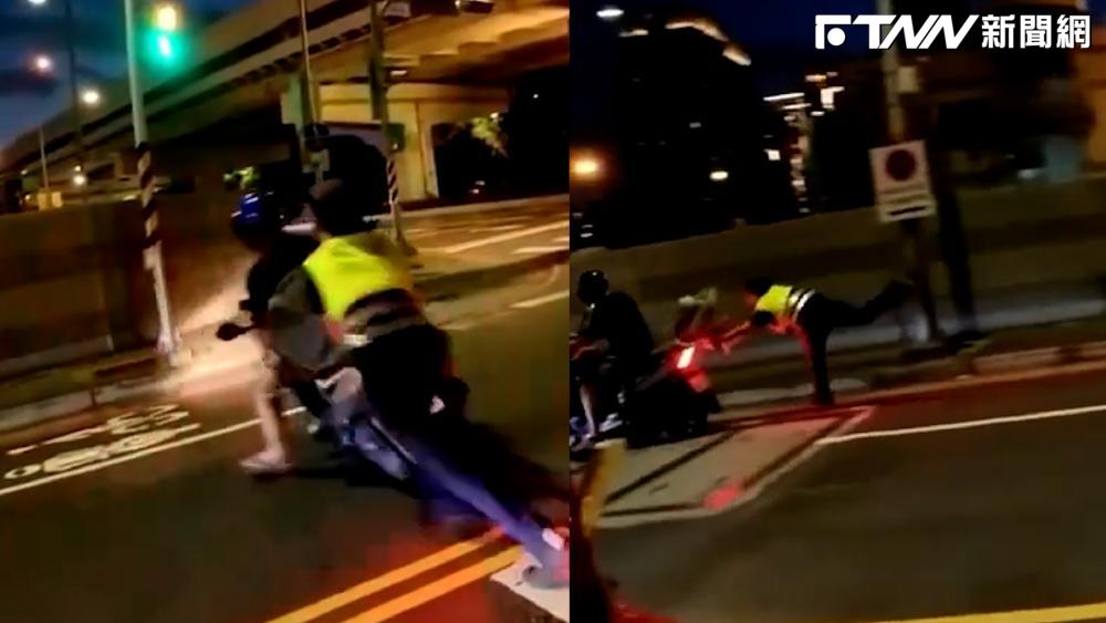 影/騎士拒攔查違規迴轉逃逸 女警拉車尾慘被摔