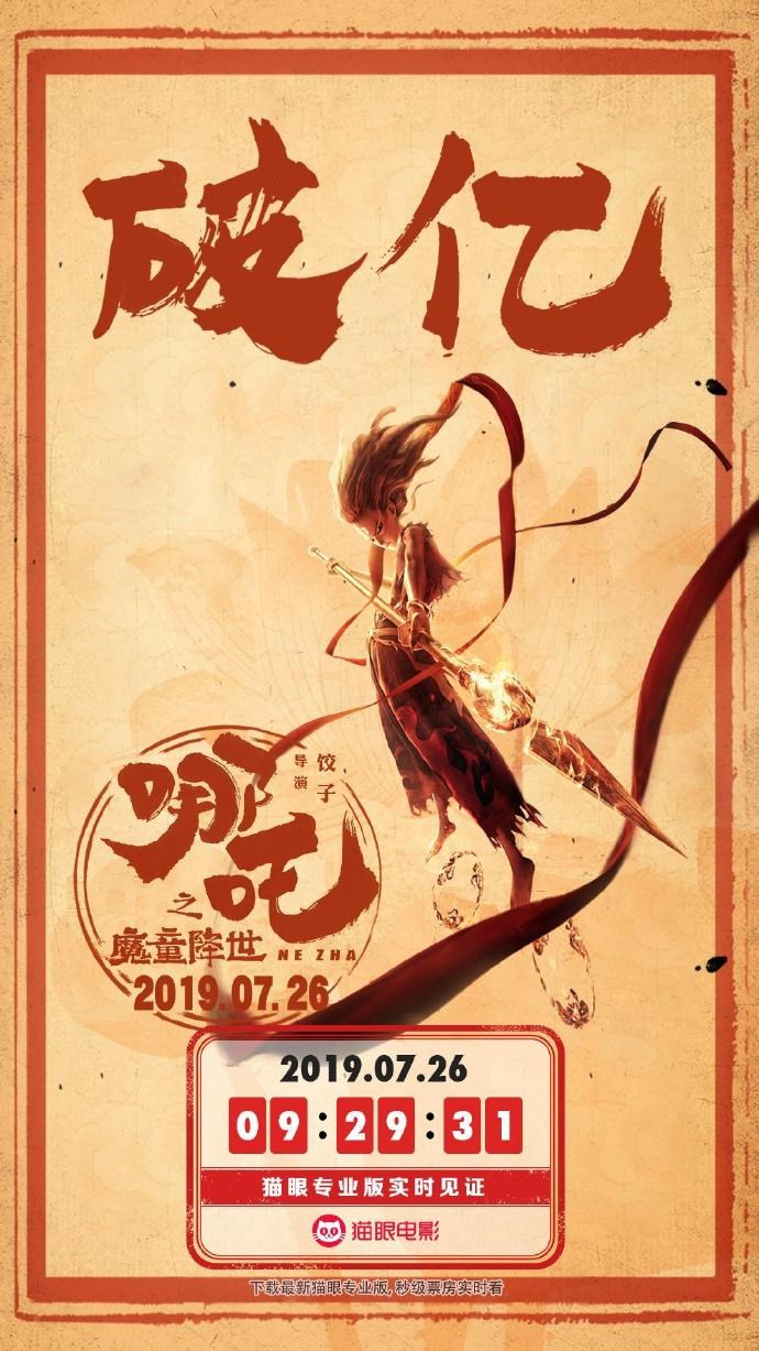 《哪吒之魔童降世》评分超《大圣归来》 创动画电影破亿纪录